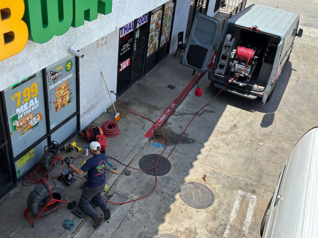 Rejuvenated a cast iron pipe with a robotic machine and a high-pressure water jetting system in Los Angeles, CA